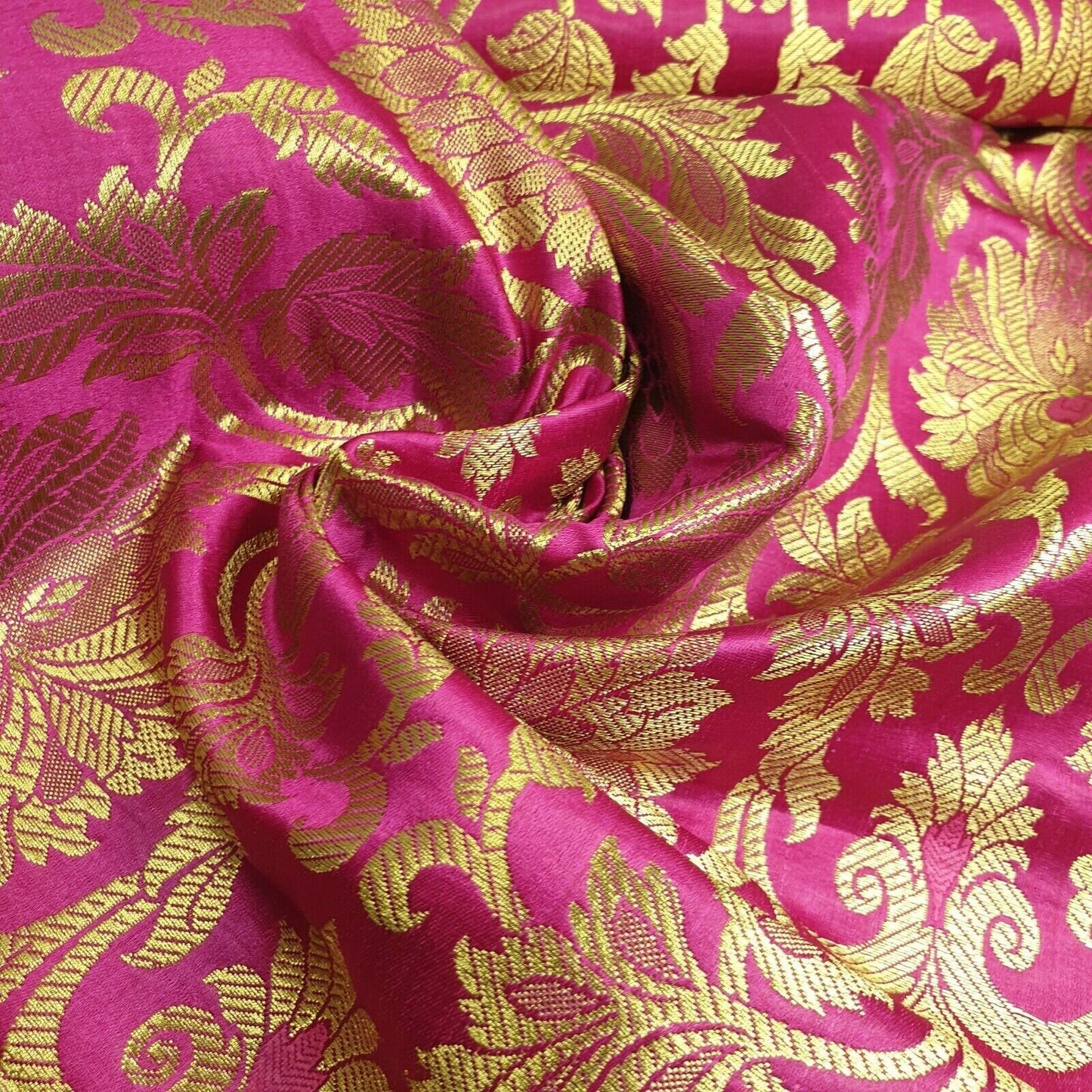 Ornamental Floral Gold Metallic Indian Banarasi Brocade Fabric – 44" Wide Dress & Craft Material