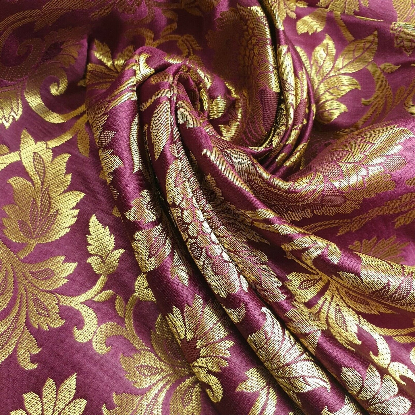 Ornamental Floral Gold Metallic Indian Banarasi Brocade Fabric – 44" Wide Dress & Craft Material