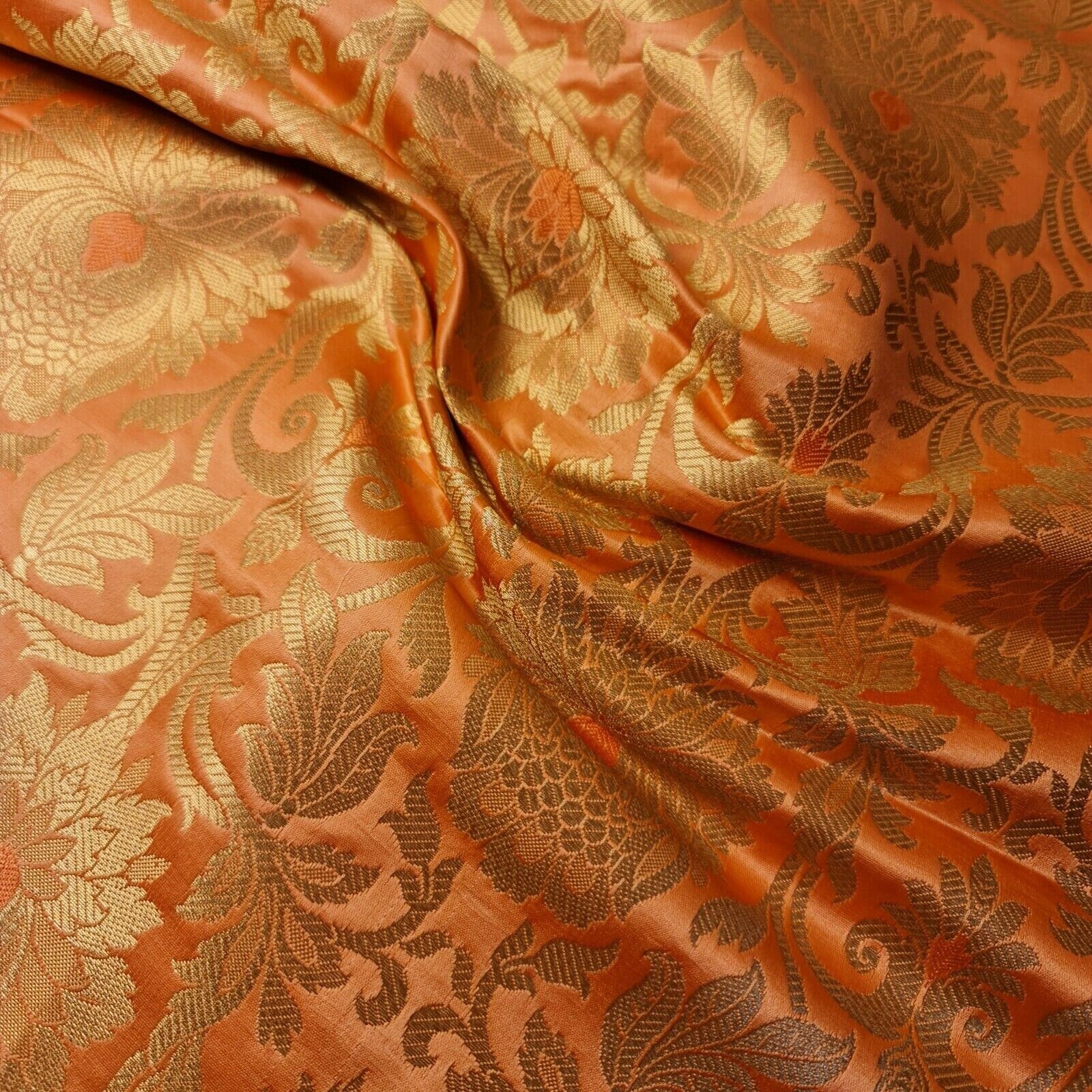 Ornamental Floral Gold Metallic Indian Banarasi Brocade Fabric – 44
