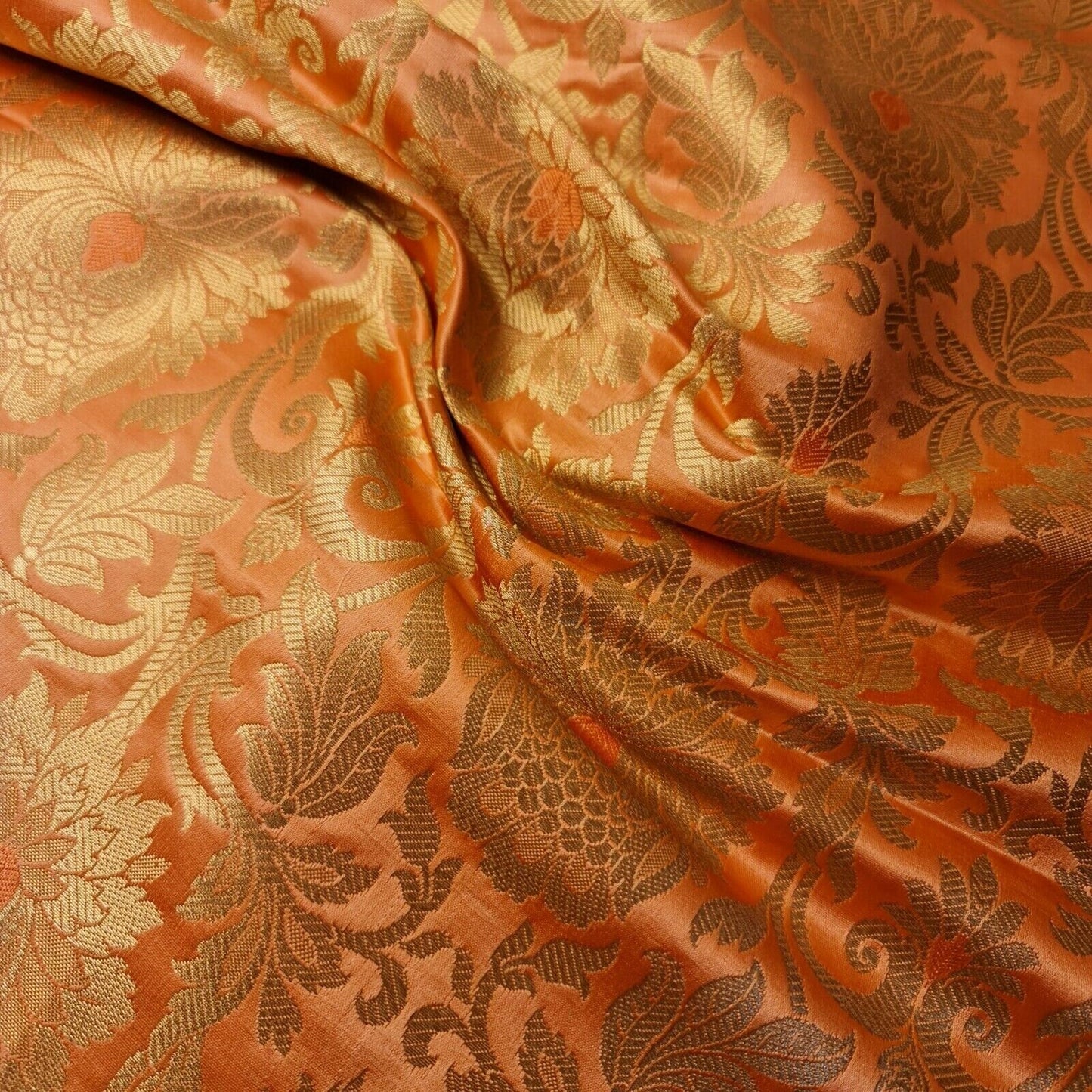 Ornamental Floral Gold Metallic Indian Banarasi Brocade Fabric – 44" Wide Dress & Craft Material