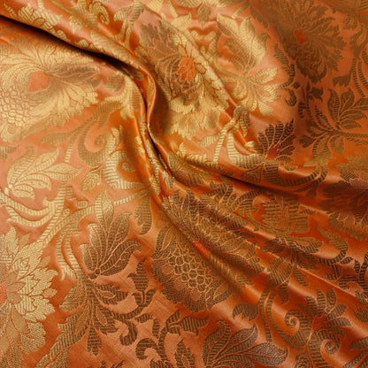 Ornamental Floral Gold Metallic Indian Banarasi Brocade Fabric – 44" Wide Dress & Craft Material