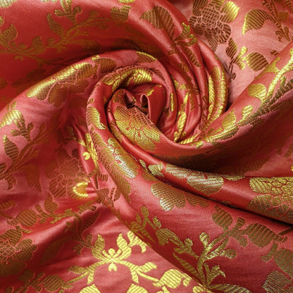 Indian Banarasi Brocade Fabric – Ornamental Floral Gold Metallic Print, 44" Wide