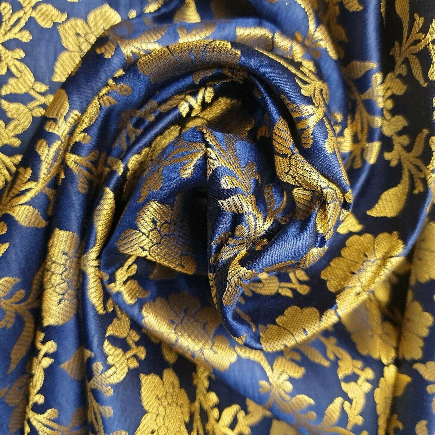Indian Banarasi Brocade Fabric – Ornamental Floral Gold Metallic Print, 44" Wide