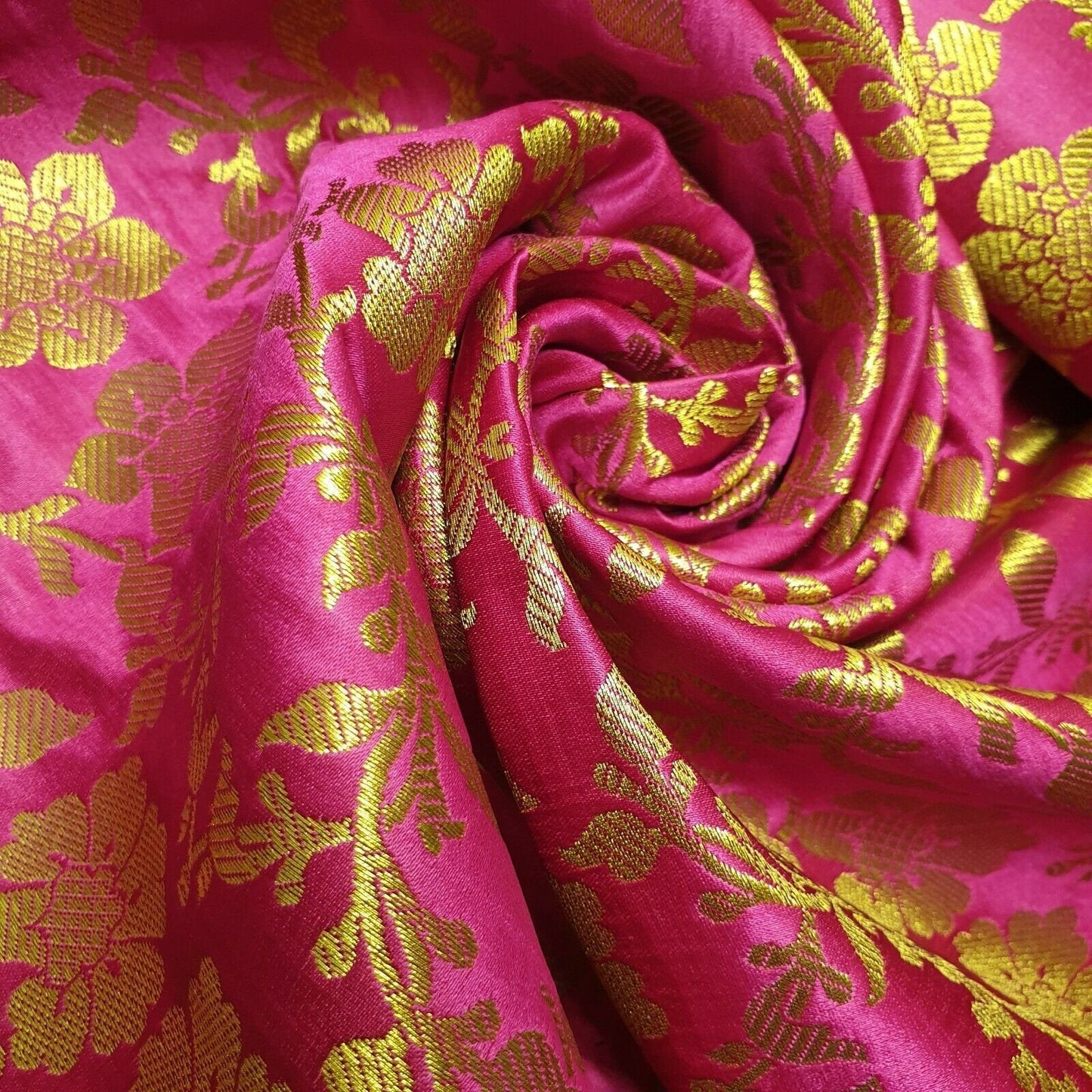 Indian Banarasi Brocade Fabric – Ornamental Floral Gold Metallic Print, 44" Wide