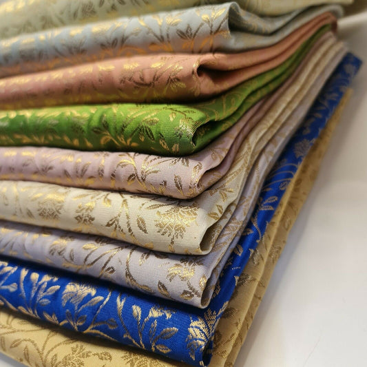 Floral Gold Metallic Indian Banaras Brocade Waistcoat, Dress & Curtain Fabric 44" Wide