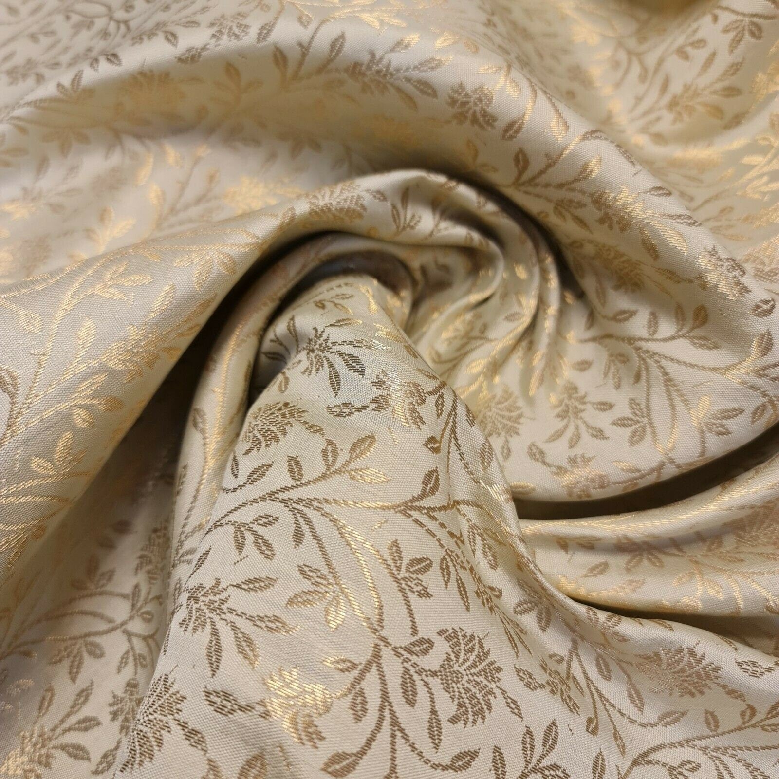 Floral Gold Metallic Indian Banaras Brocade Waistcoat, Dress & Curtain Fabric 44