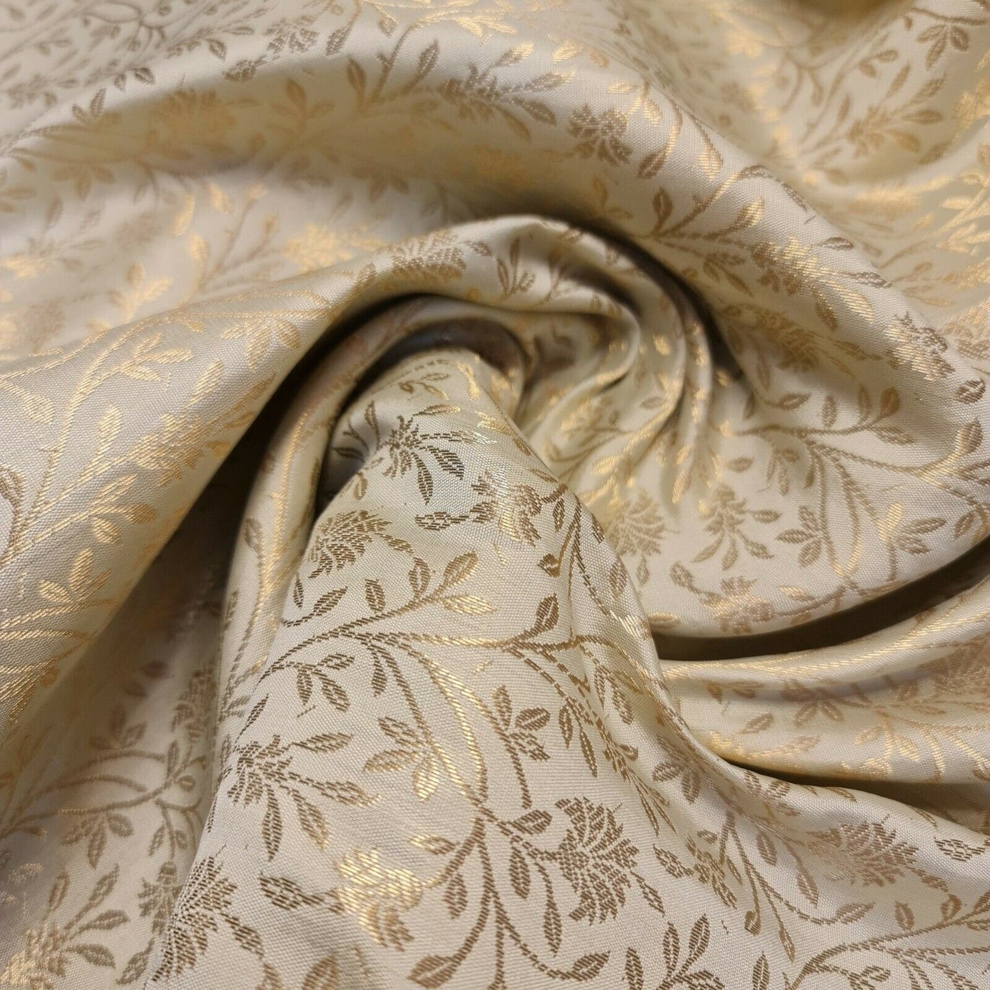 Floral Gold Metallic Indian Banaras Brocade Waistcoat, Dress & Curtain Fabric 44" Wide