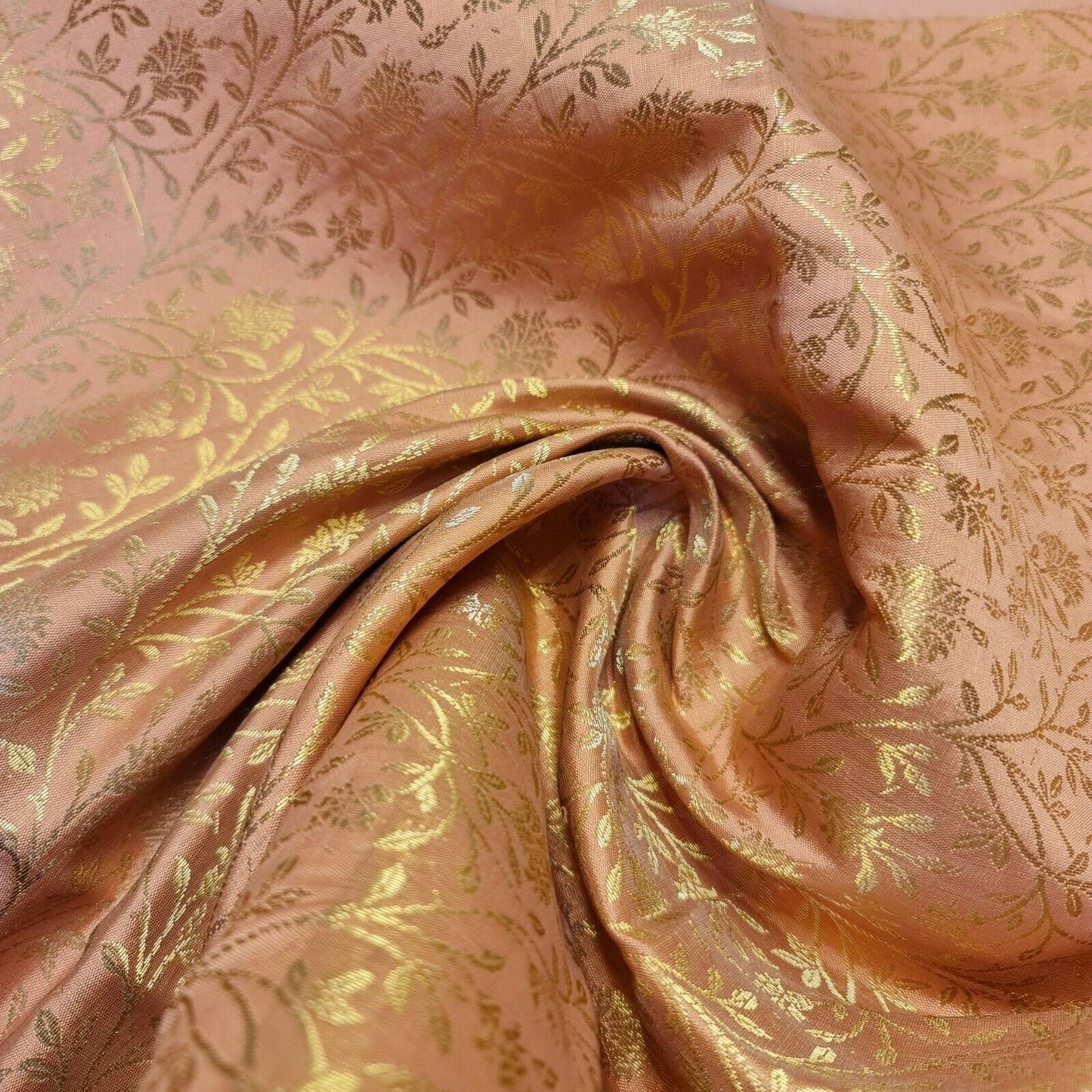 Floral Gold Metallic Indian Banaras Brocade Waistcoat, Dress & Curtain Fabric 44" Wide