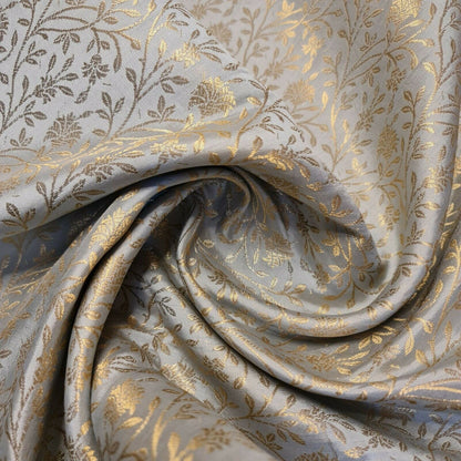 Floral Gold Metallic Indian Banaras Brocade Waistcoat, Dress & Curtain Fabric 44" Wide