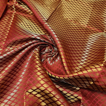 Ditsy Gold Leaf Print Brocade – 44" Wide Premium Floral Jacquard Indian Banarasi Fabric