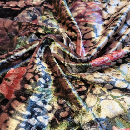 Stretch Animal & Floral Printed Velvet Fabric – 58" Wide Soft Upholstery, Patchwork & Craft Material
