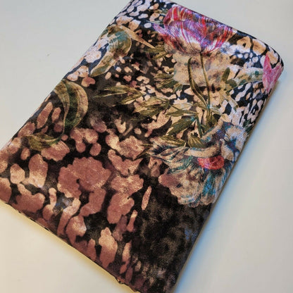 Stretch Animal & Floral Printed Velvet Fabric – 58" Wide Soft Upholstery, Patchwork & Craft Material