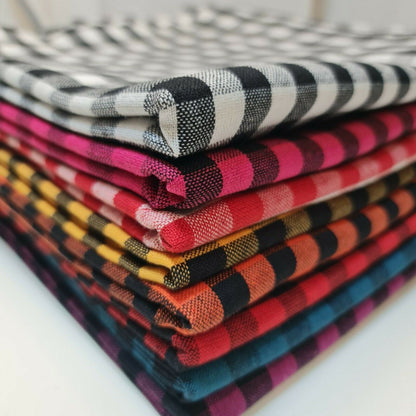 Premium 100% Cotton Gingham Khadi Handloom Fabric – 1/4" Check Soft Linen, 42" Wide