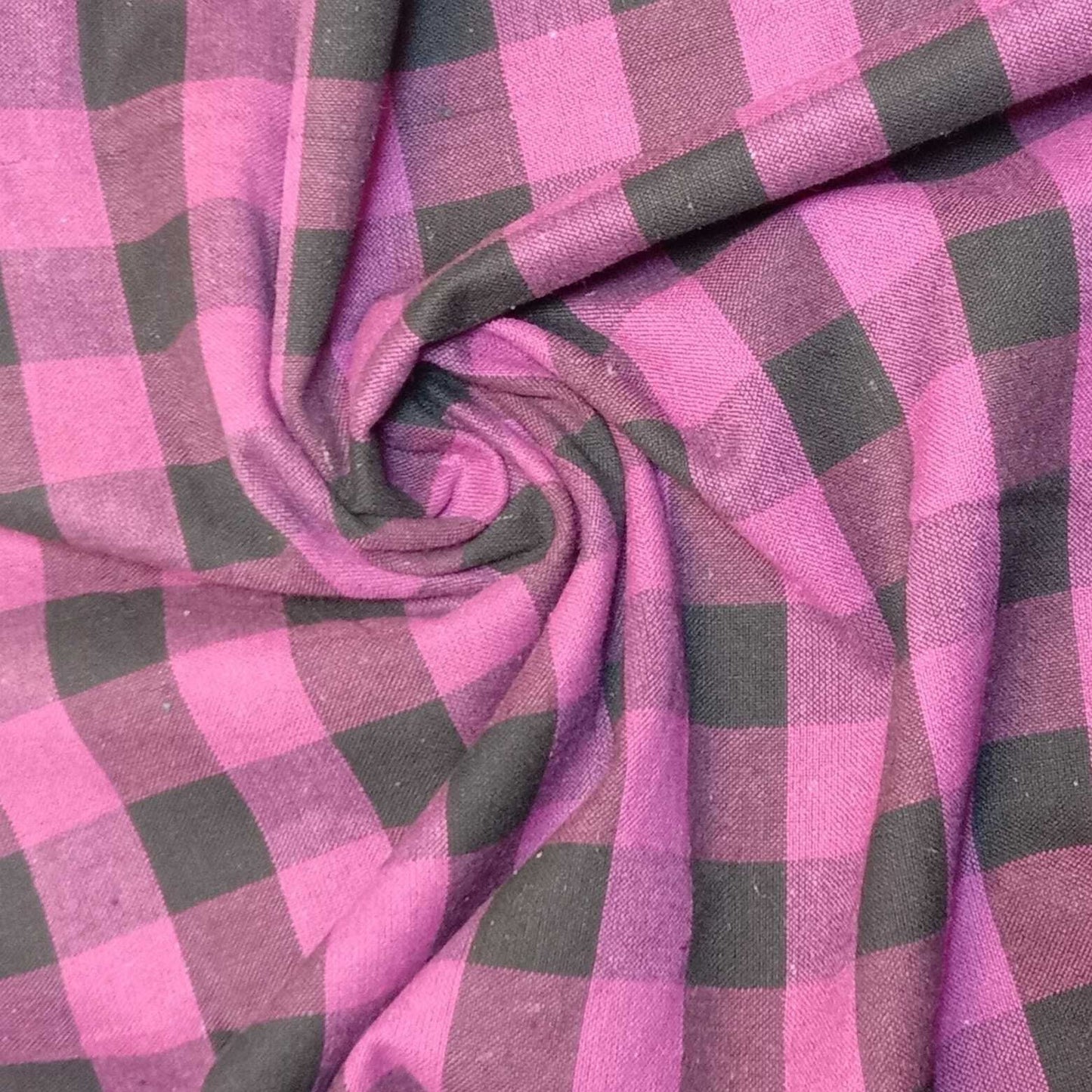 Premium 100% Cotton Gingham Khadi Handloom Fabric – 1" Check Soft Linen, 42" Wide