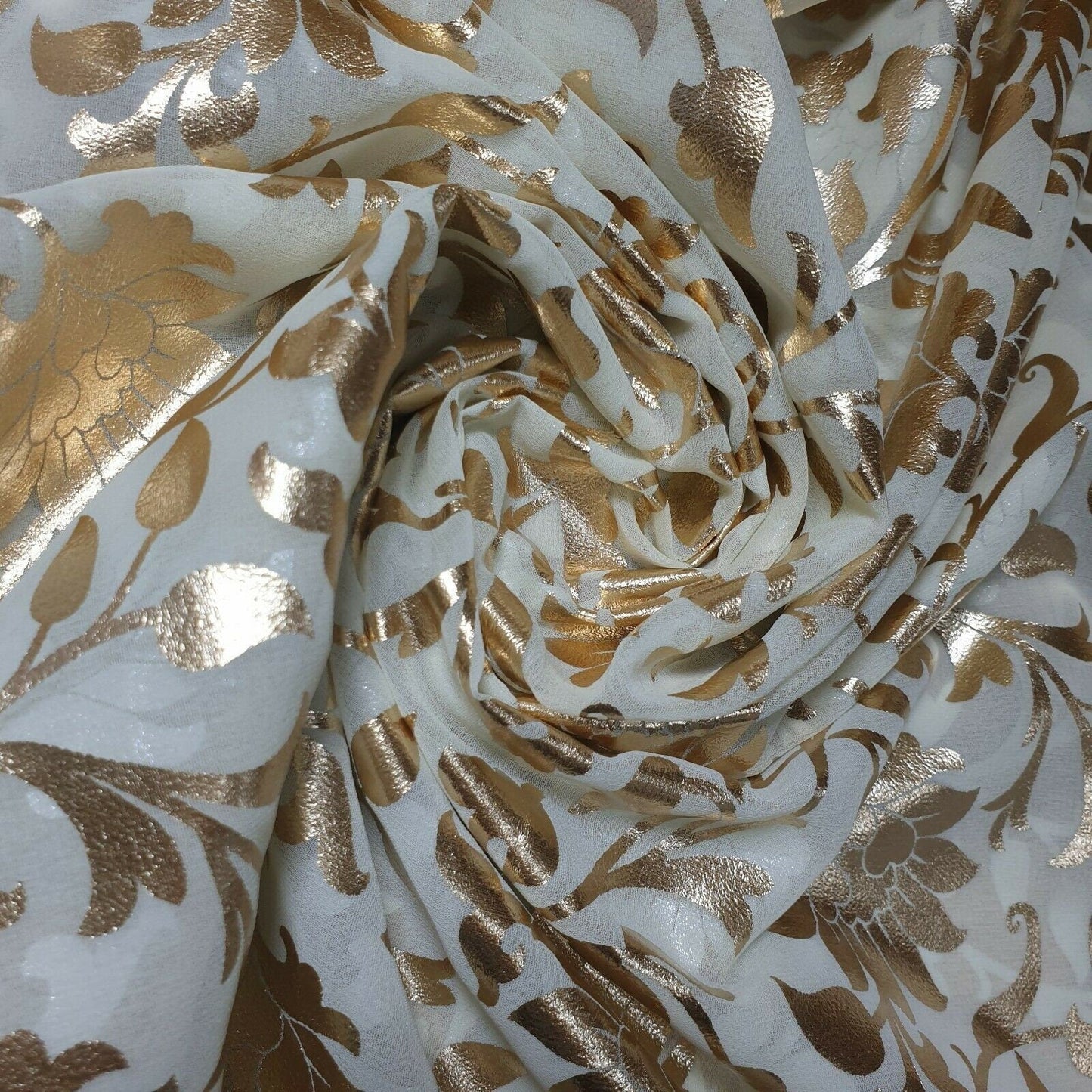 Floral Foil Print Sheer Chiffon & Georgette Fabric – 44" Wide Dress & Craft Material for Sewing