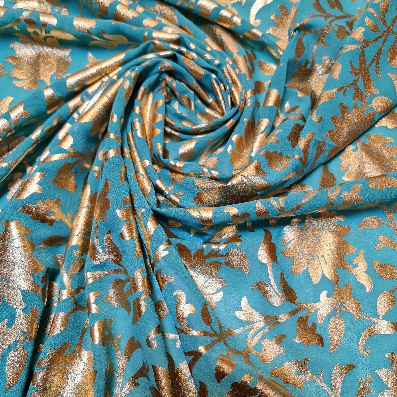 Floral Foil Print Sheer Chiffon & Georgette Fabric – 44
