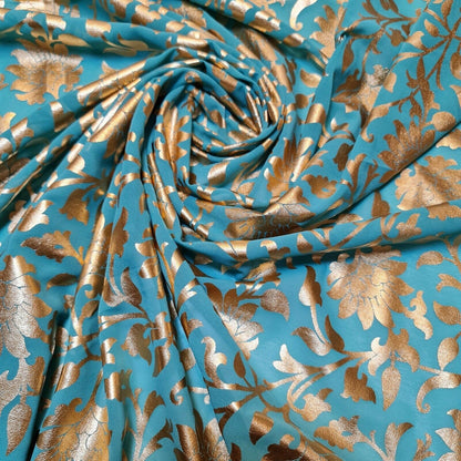 Floral Foil Print Sheer Chiffon & Georgette Fabric – 44" Wide Dress & Craft Material for Sewing