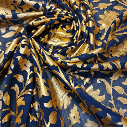 Floral Foil Print Sheer Chiffon & Georgette Fabric – 44" Wide Dress & Craft Material for Sewing