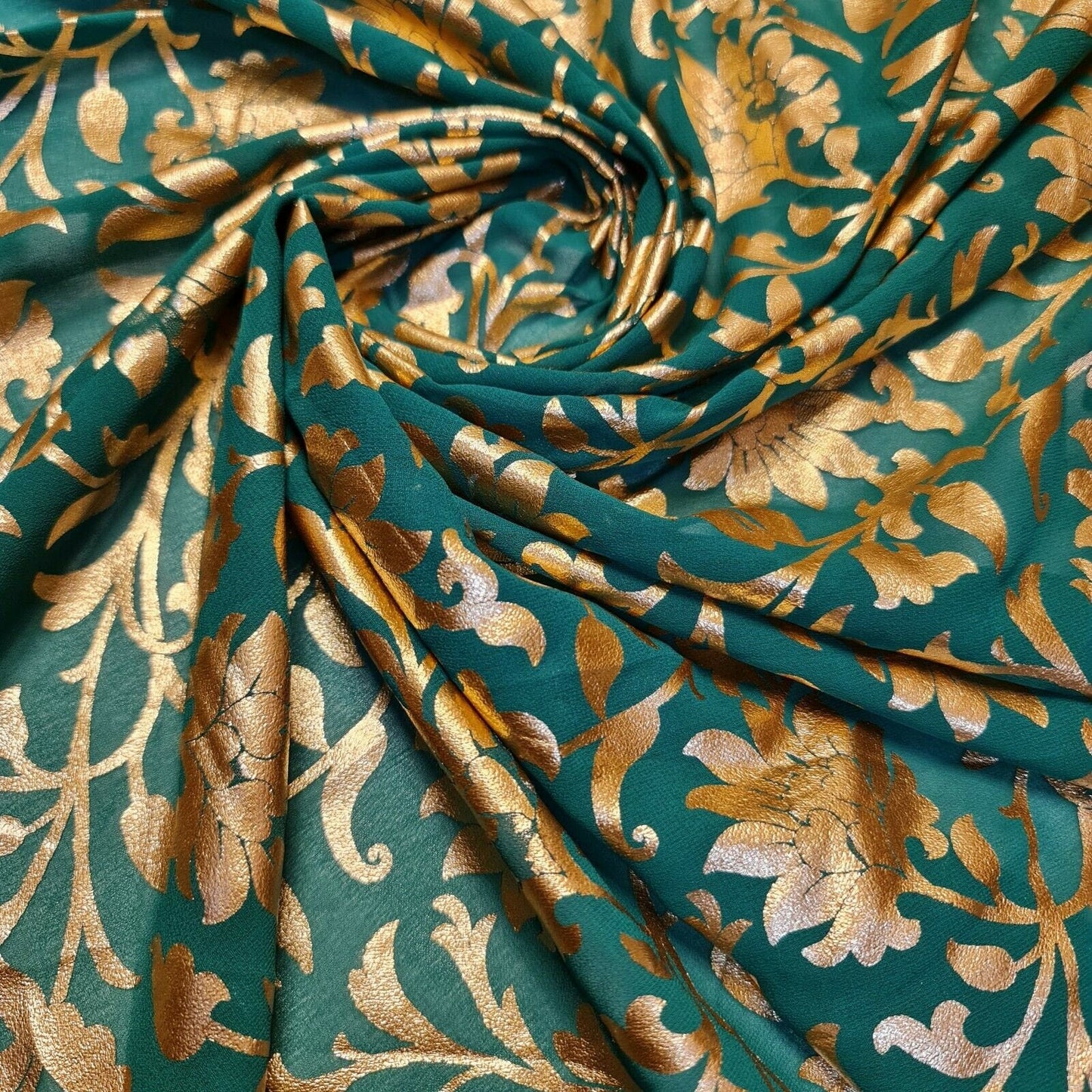 Floral Foil Print Sheer Chiffon & Georgette Fabric – 44" Wide Dress & Craft Material for Sewing