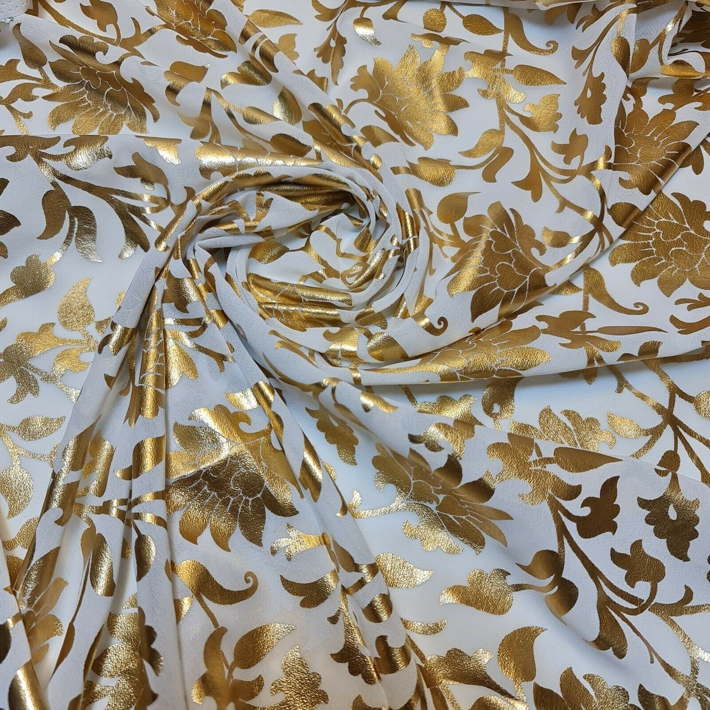 Floral Foil Print Sheer Chiffon & Georgette Fabric – 44" Wide Dress & Craft Material for Sewing