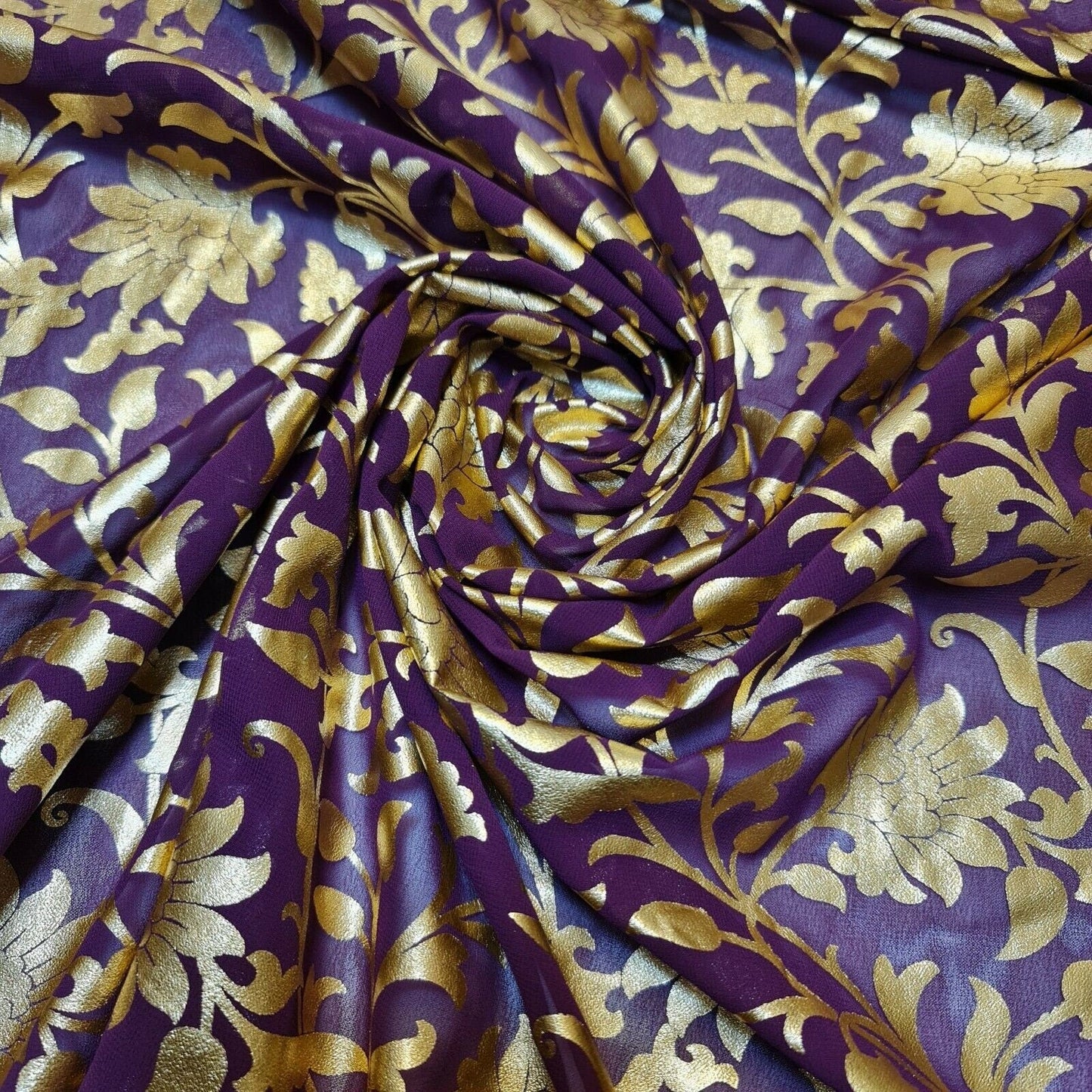 Floral Foil Print Sheer Chiffon & Georgette Fabric – 44" Wide Dress & Craft Material for Sewing