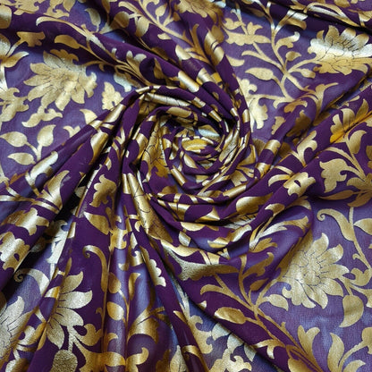 Floral Foil Print Sheer Chiffon & Georgette Fabric – 44" Wide Dress & Craft Material for Sewing