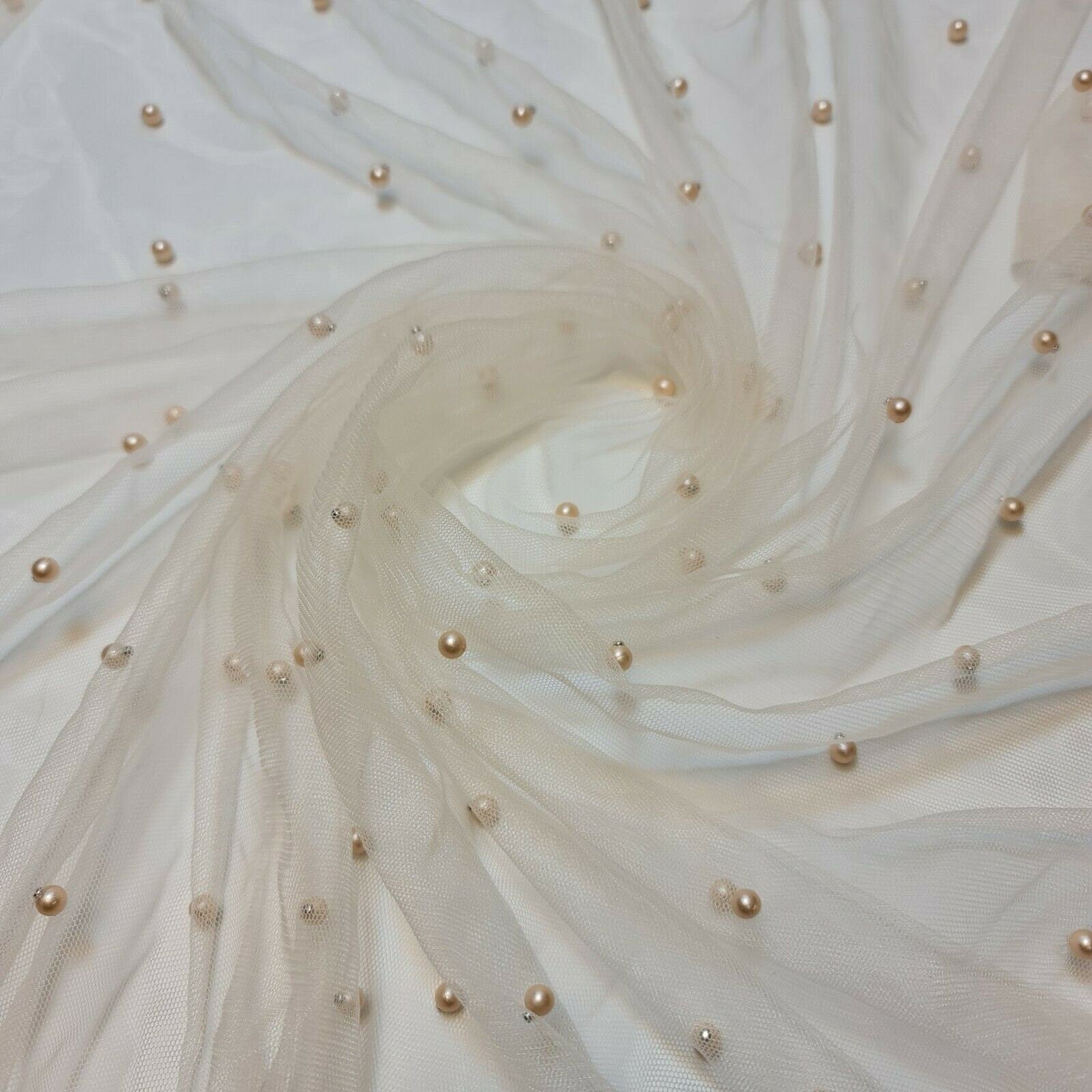 Tulle Beaded Pearl Lace Net Fabric – 58