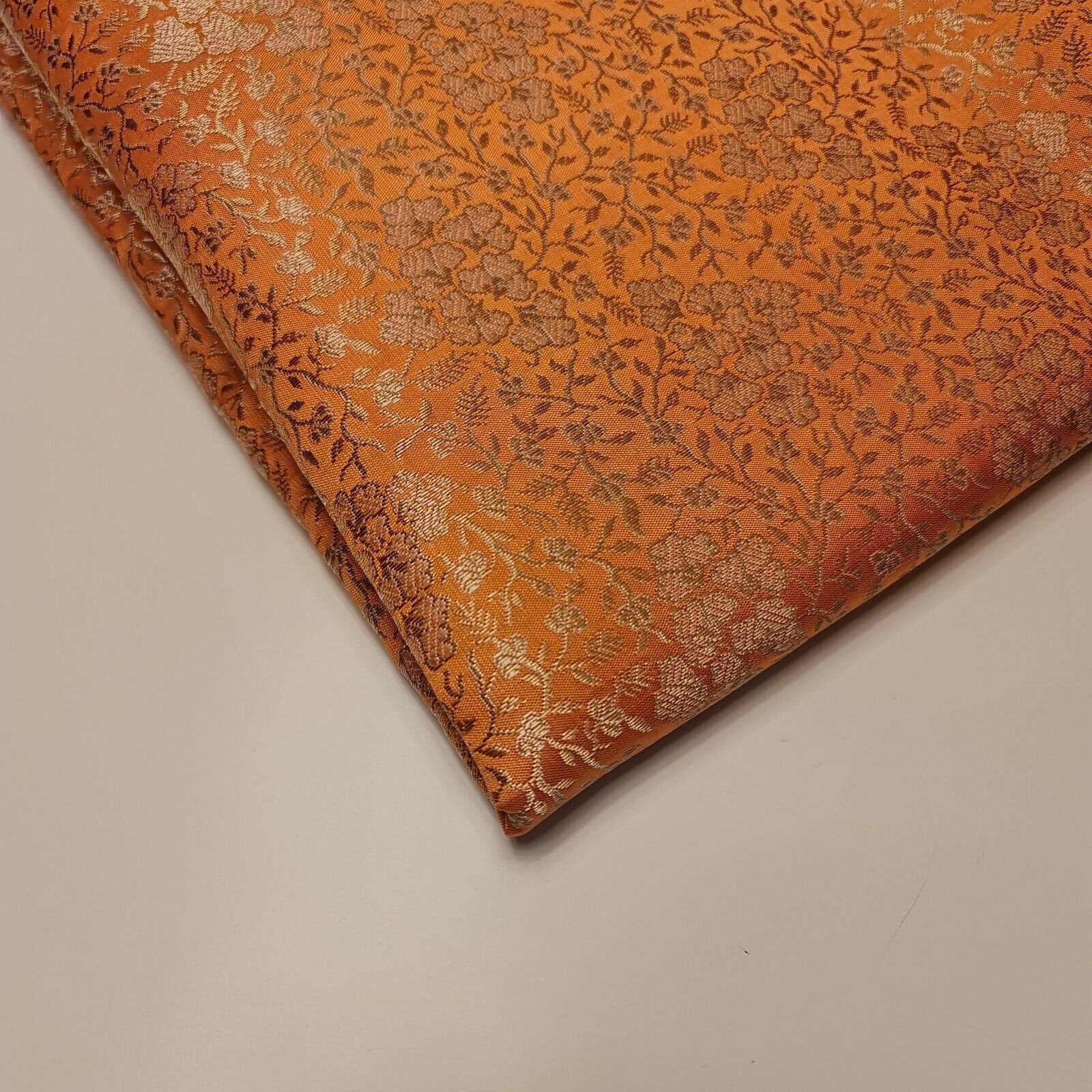 Ornamental Floral Pastels Indian Brocade Fabric – Gold Metallic Print, 44
