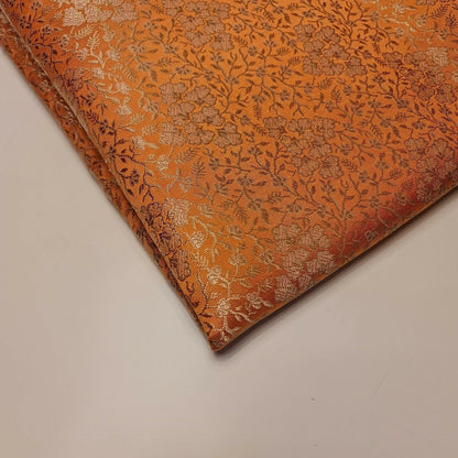 Ornamental Floral Pastels Indian Brocade Fabric – Gold Metallic Print, 44" Wide