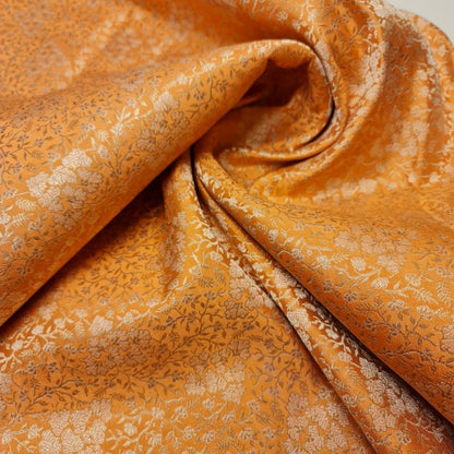 Ornamental Floral Pastels Indian Brocade Fabric – Gold Metallic Print, 44" Wide