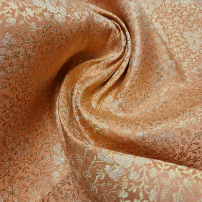 Ornamental Floral Pastels Indian Brocade Fabric – Gold Metallic Print, 44" Wide