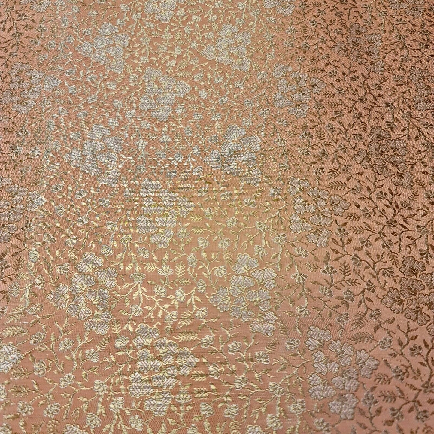Ornamental Floral Pastels Indian Brocade Fabric – Gold Metallic Print, 44" Wide