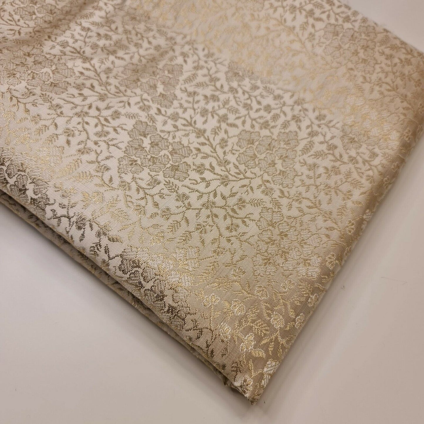 Ornamental Floral Pastels Indian Brocade Fabric – Gold Metallic Print, 44" Wide