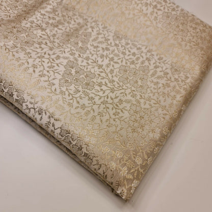 Ornamental Floral Pastels Indian Brocade Fabric – Gold Metallic Print, 44" Wide
