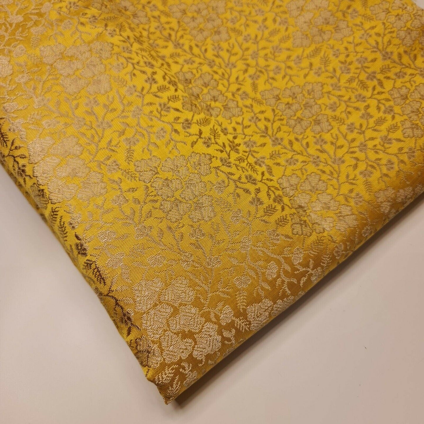 Ornamental Floral Pastels Indian Brocade Fabric – Gold Metallic Print, 44" Wide