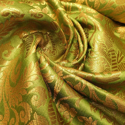 Floral Gold Leaf Damask Banarasi Brocade Fabric – Ornamental Metallic Indian Jacquard 44" Wide