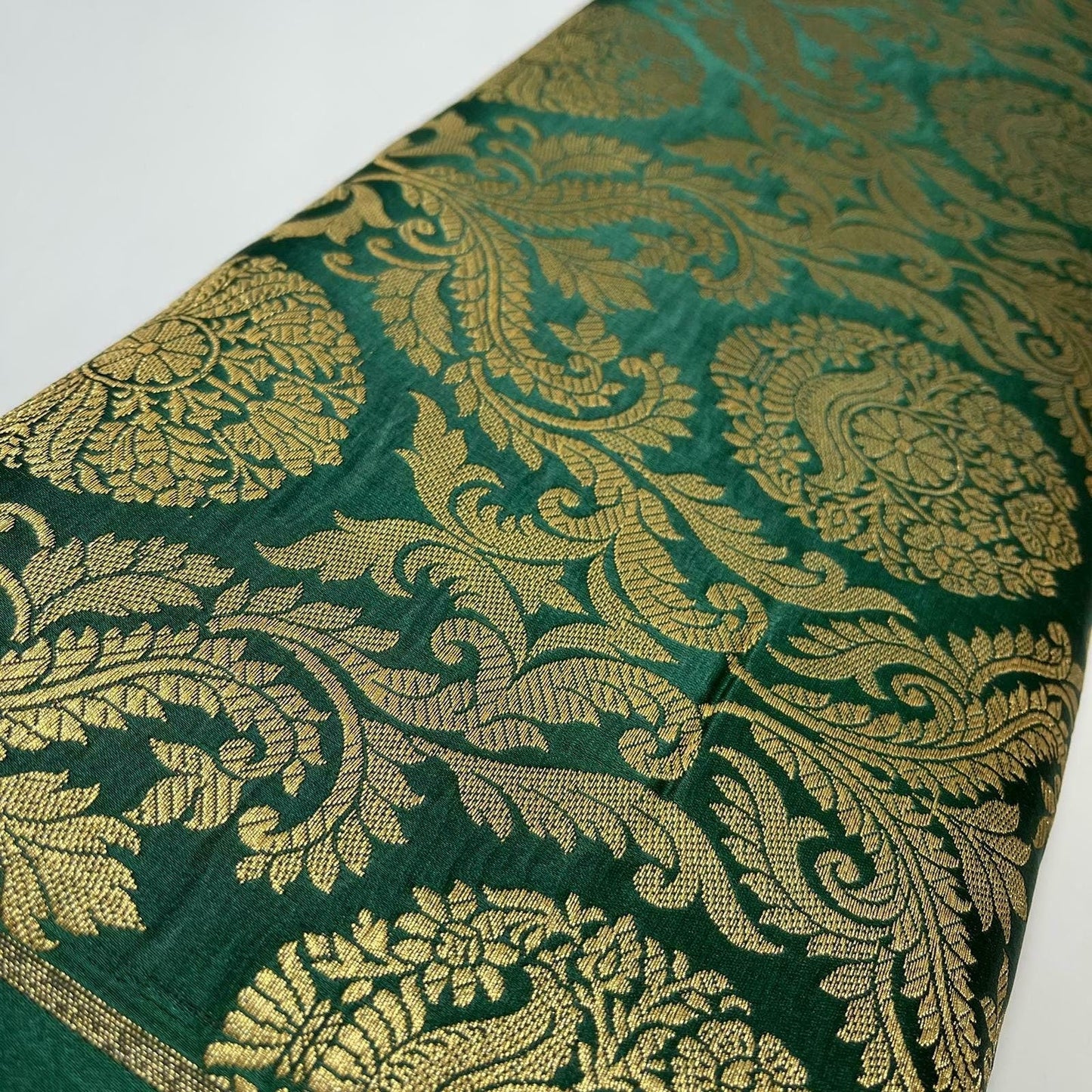 Ornamental Floral Gold Metallic Print Indian Banarasi Brocade Fabric Design-B TS