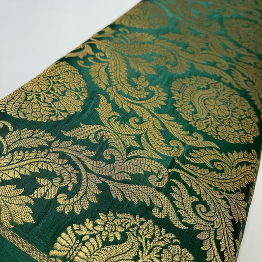 Ornamental Floral Gold Metallic Print Indian Banarasi Brocade Fabric Design-B TS