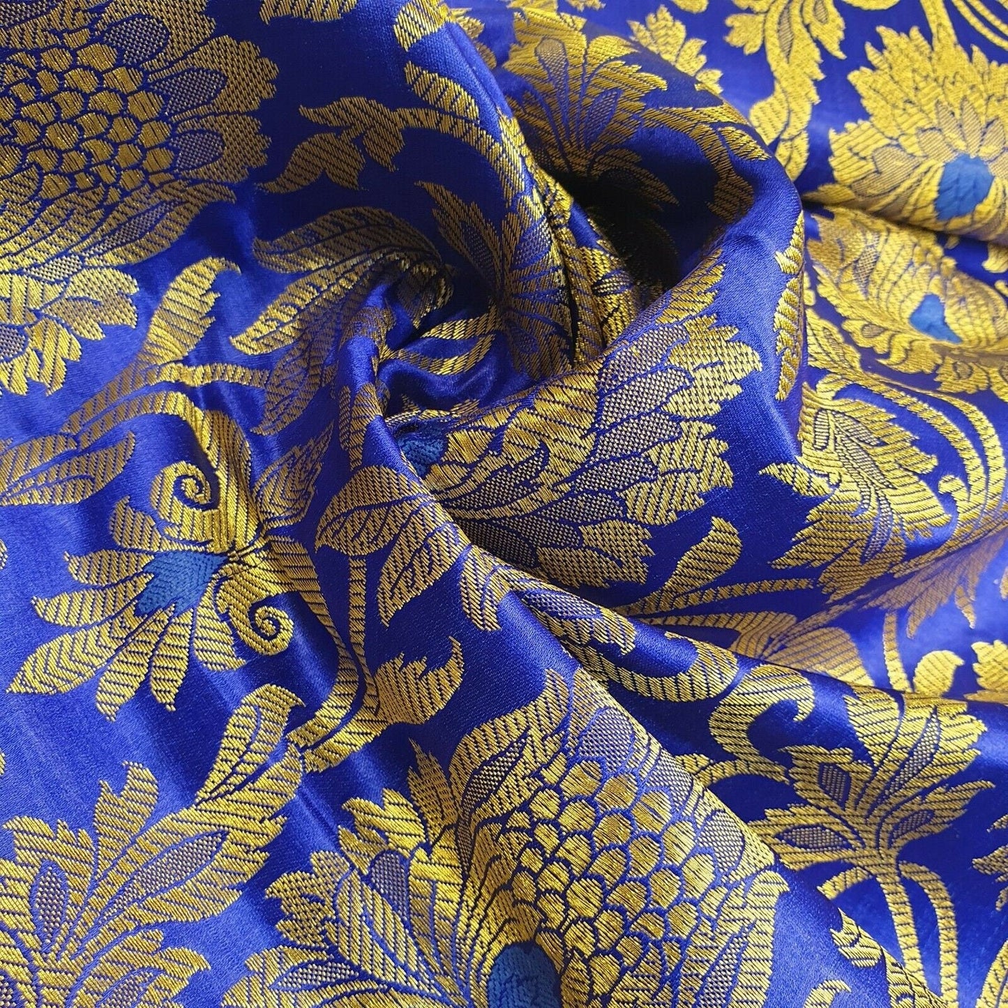 Ornamental Floral Gold Metallic Indian Banarasi Brocade Fabric – 44" Wide Dress & Craft Material