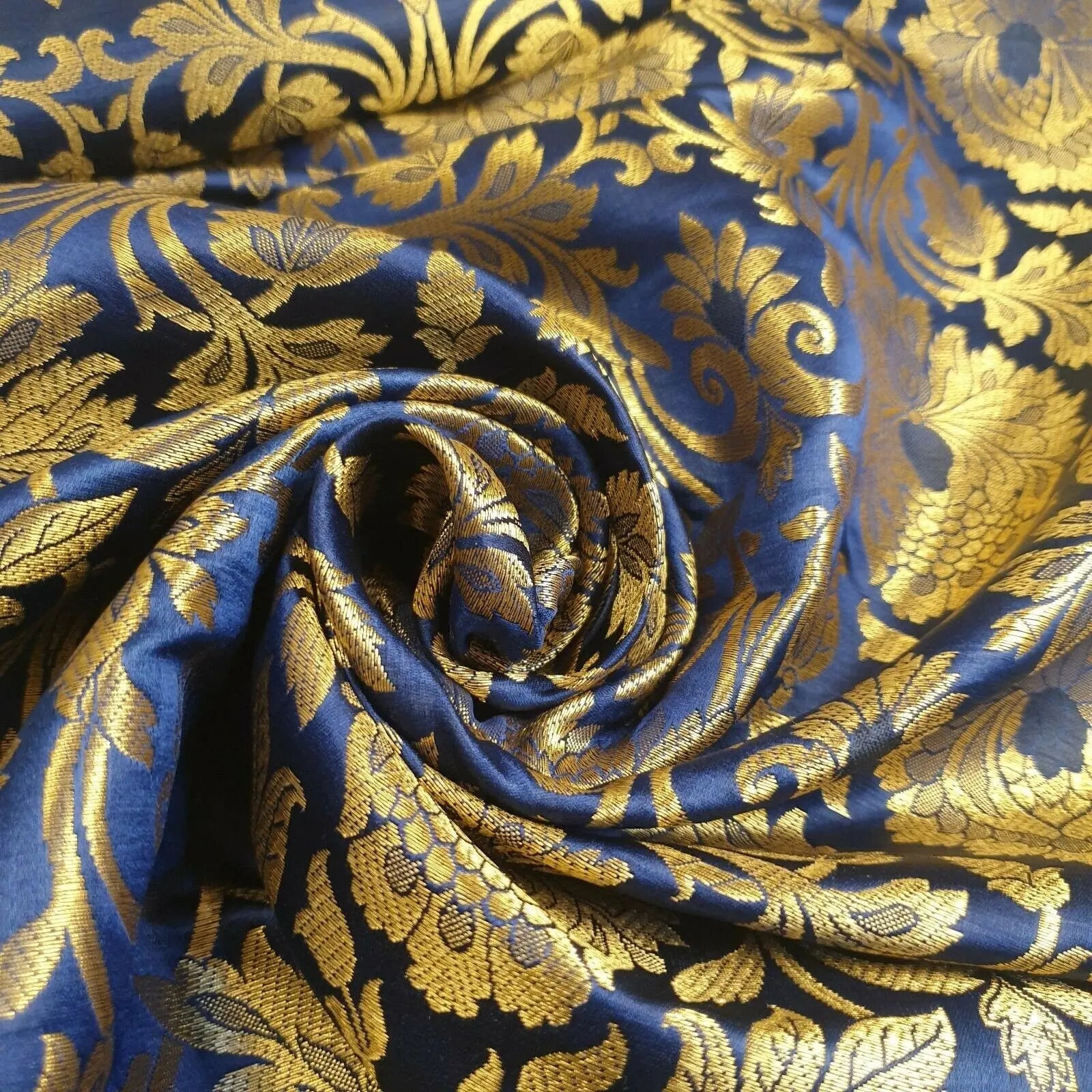 Ornamental Floral Gold Metallic Indian Banarasi Brocade Fabric | 44
