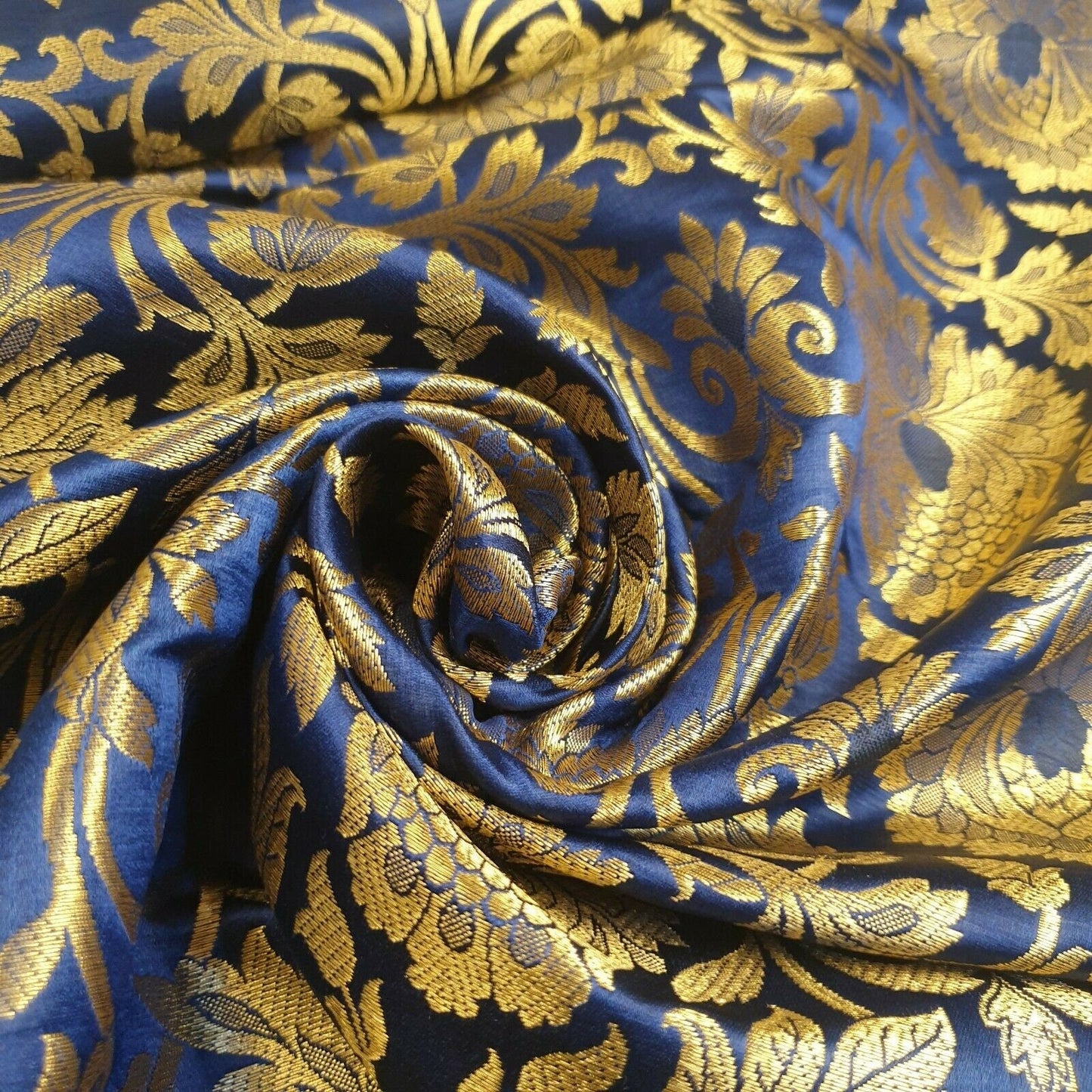 Ornamental Floral Gold Metallic Indian Banarasi Brocade Fabric – 44" Wide Dress & Craft Material