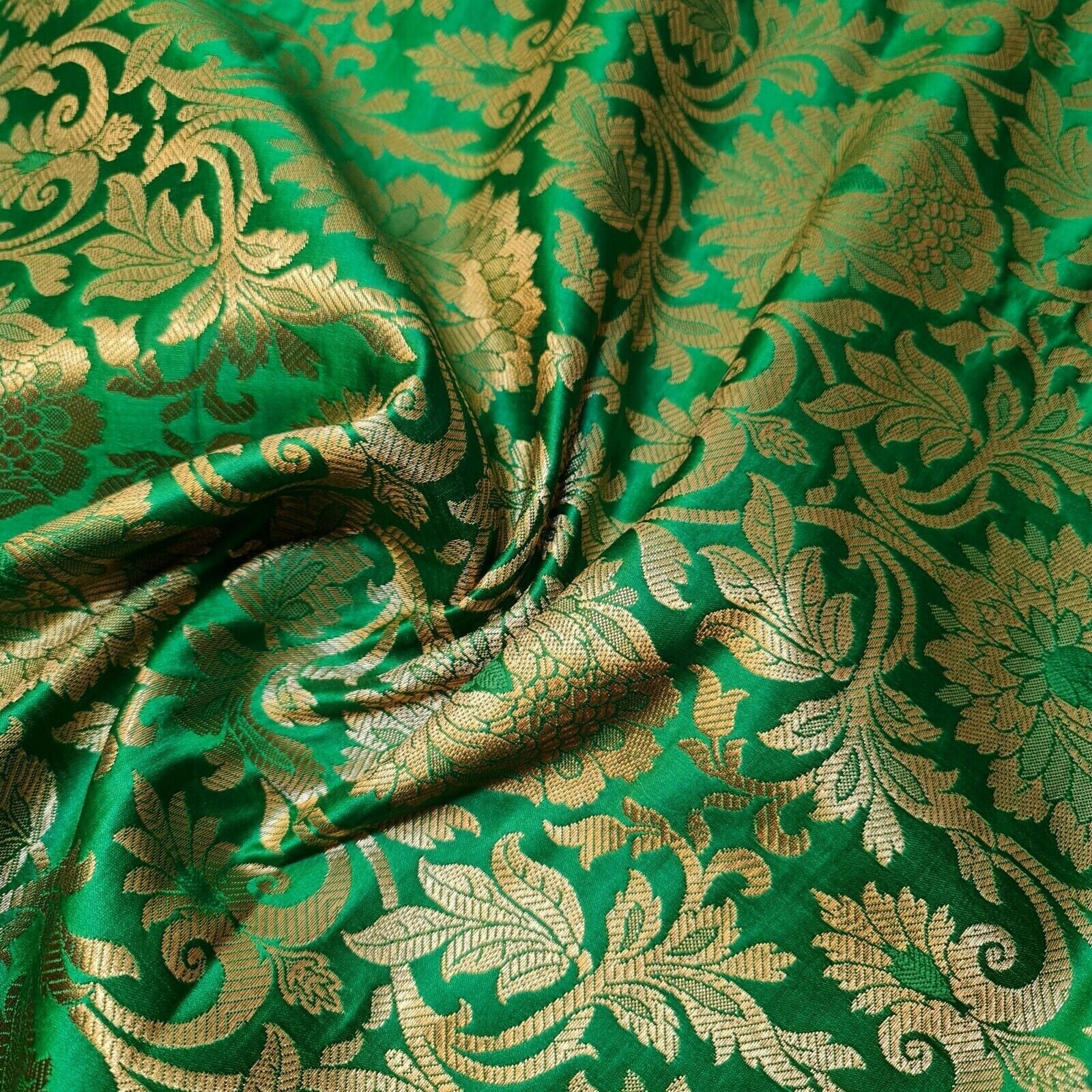 Ornamental Floral Gold Metallic Indian Banarasi Brocade Fabric – 44