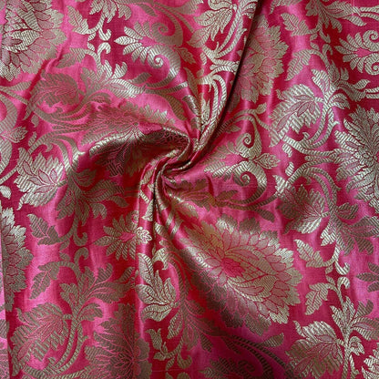 Ornamental Floral Gold Metallic Indian Banarasi Brocade Fabric – 44" Wide Dress & Craft Material