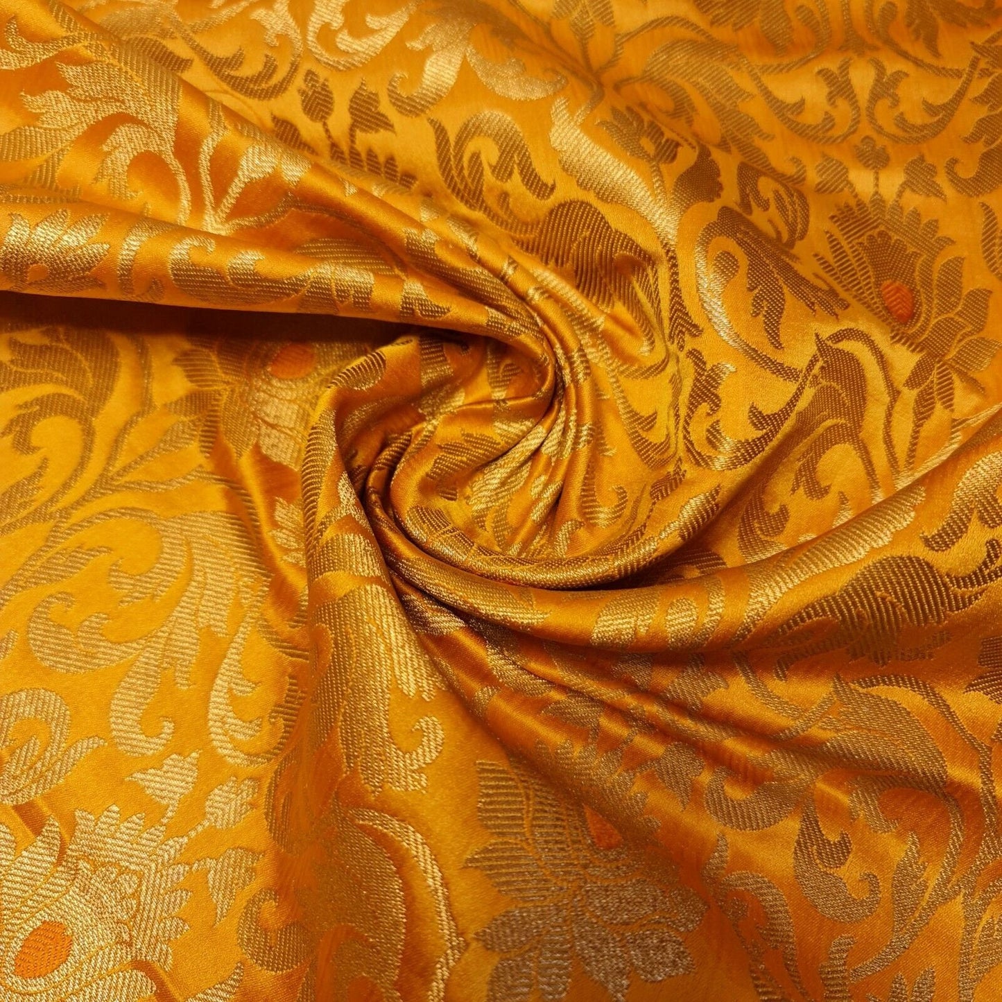 Luxurious Floral Banarasi Brocade Fabric – Premium Indian Gold Metallic Jacquard Woven Material 44" Wide