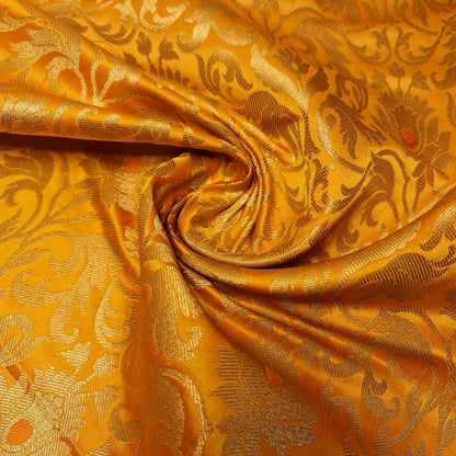 Luxurious Floral Banarasi Brocade Fabric – Premium Indian Gold Metallic Jacquard Woven Material 44" Wide