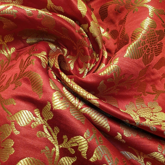 Indian Banarasi Brocade Fabric – Ornamental Floral Gold Metallic Print, 44" Wide