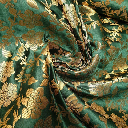 Indian Banarasi Brocade Fabric – Ornamental Floral Gold Metallic Print, 44" Wide