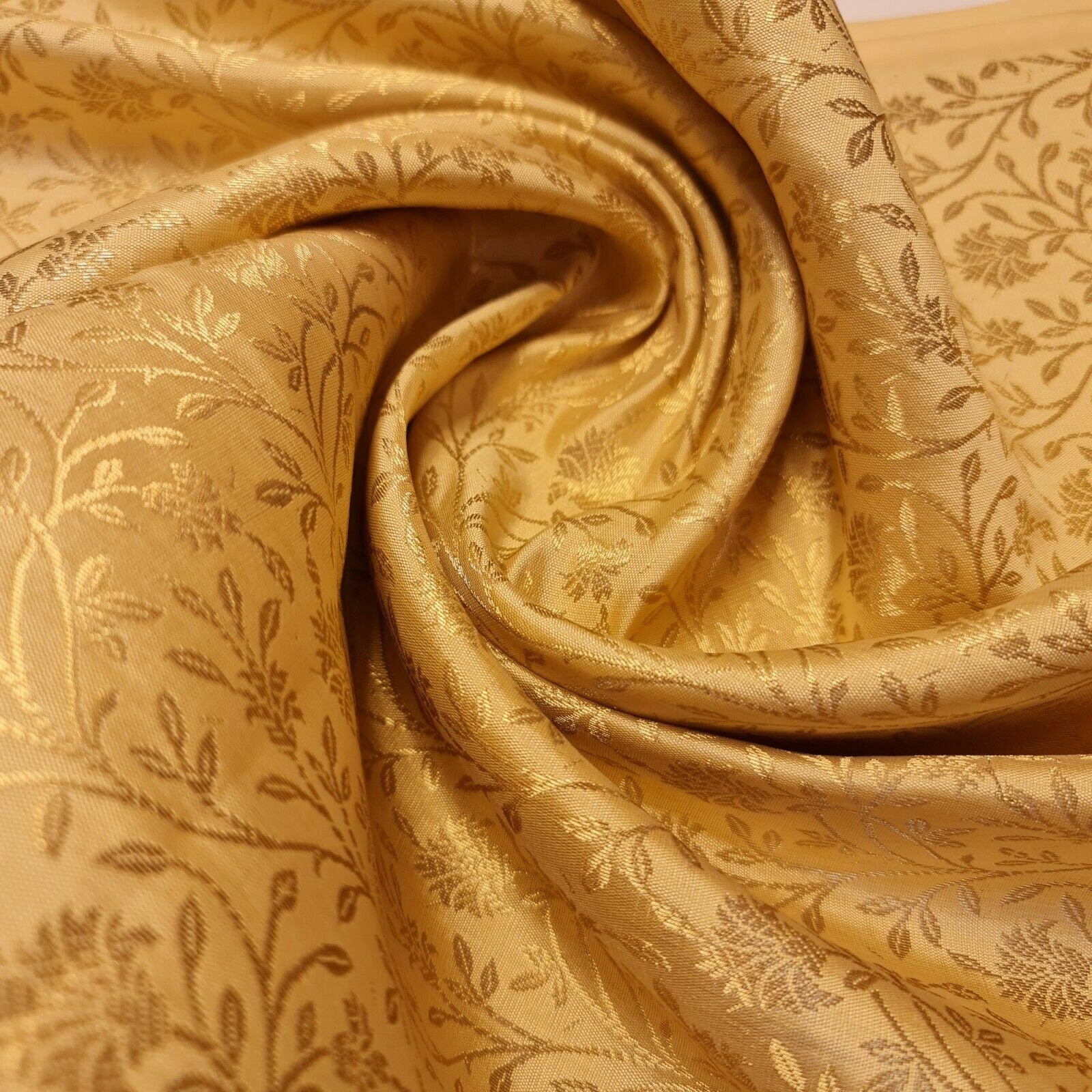 Floral Gold Metallic Indian Banaras Brocade Waistcoat, Dress & Curtain Fabric 44