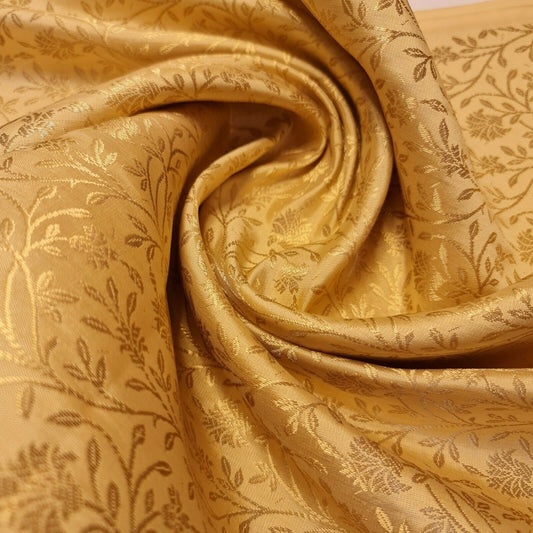 Floral Gold Metallic Indian Banaras Brocade Waistcoat, Dress & Curtain Fabric 44" Wide