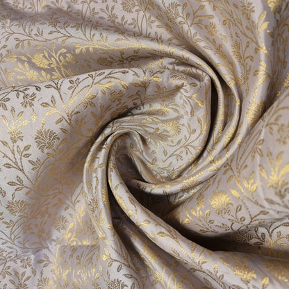Floral Gold Metallic Indian Banaras Brocade Waistcoat, Dress & Curtain Fabric 44" Wide